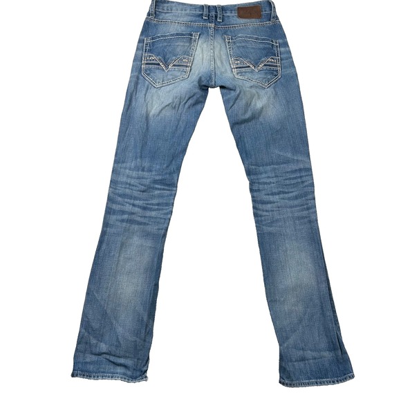 BKE Jeans Mens 29L Tall Aiden Straight Western Distressed Whiskered Stitching - Picture 2 of 11